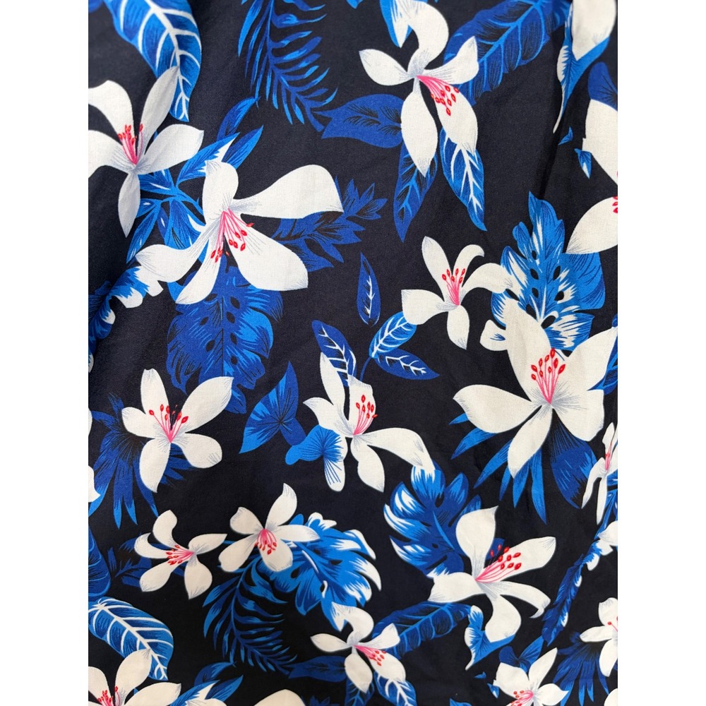 ION Women Tropical Floral Button Down Shirt Navy Blue White Lily Summer Top M - Picture 6 of 7